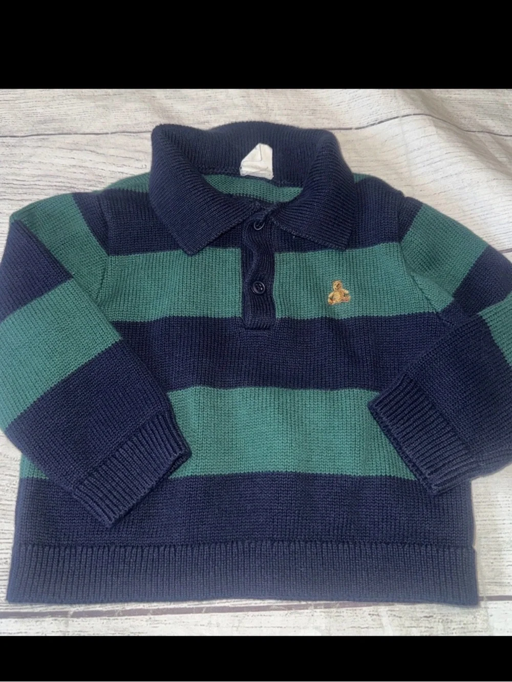 Y2K Baby Gap Quarter Zip Sweater 18-24m Blue Green Bear 90s 18 24 Cotton